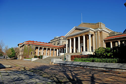 The steps and plaza in from of Sarah Baartman Hall (currently Jameson Plaza)